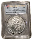2021- cc MORGAN SILVER DOLLAR PCGS MS70 FDOI FLAG LABEL 100th ANNIVERSARY.