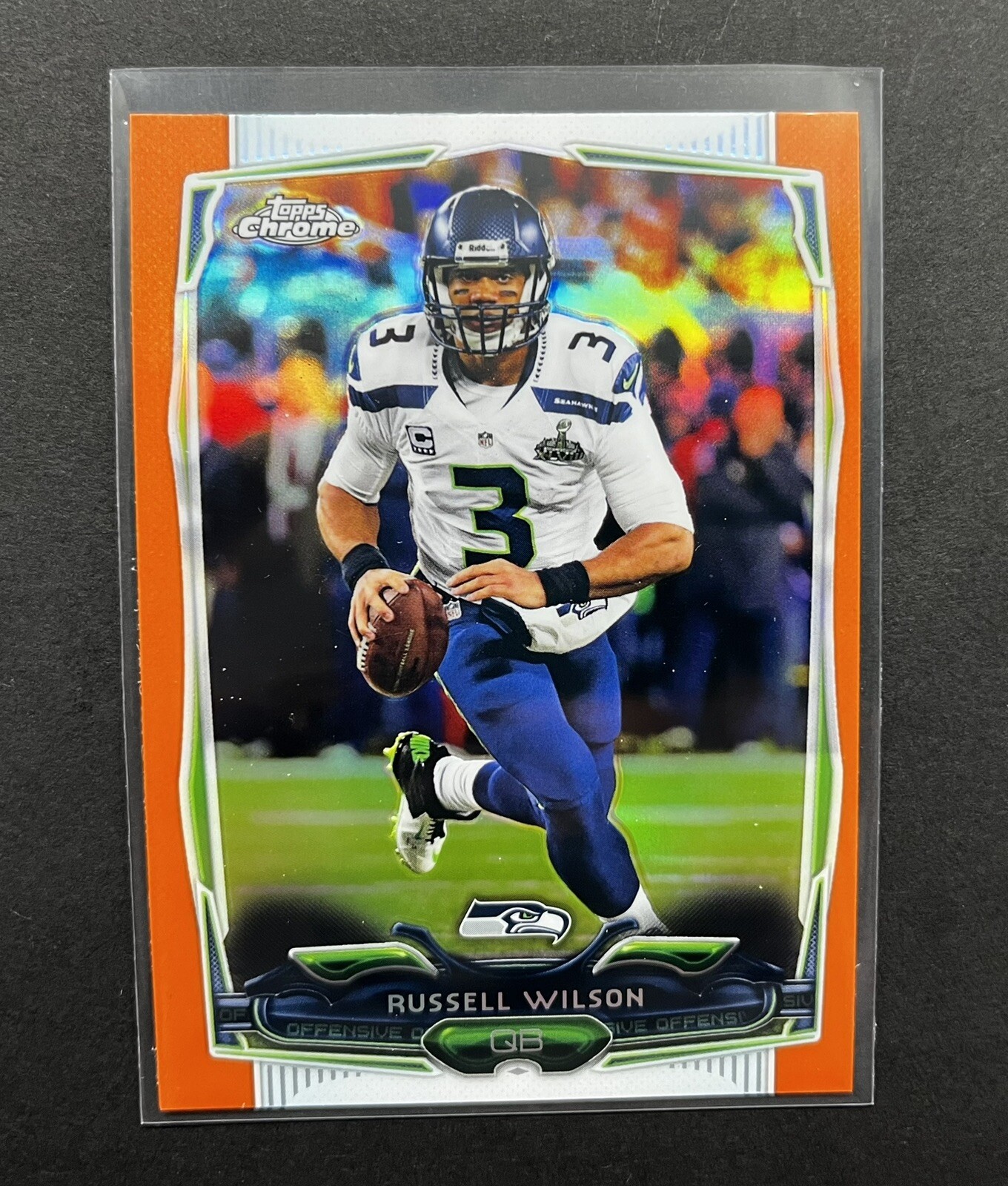 2014 Topps Chrome Russell Wilson Seahawks Orange Refractor Card #102 (Gem-Mint)