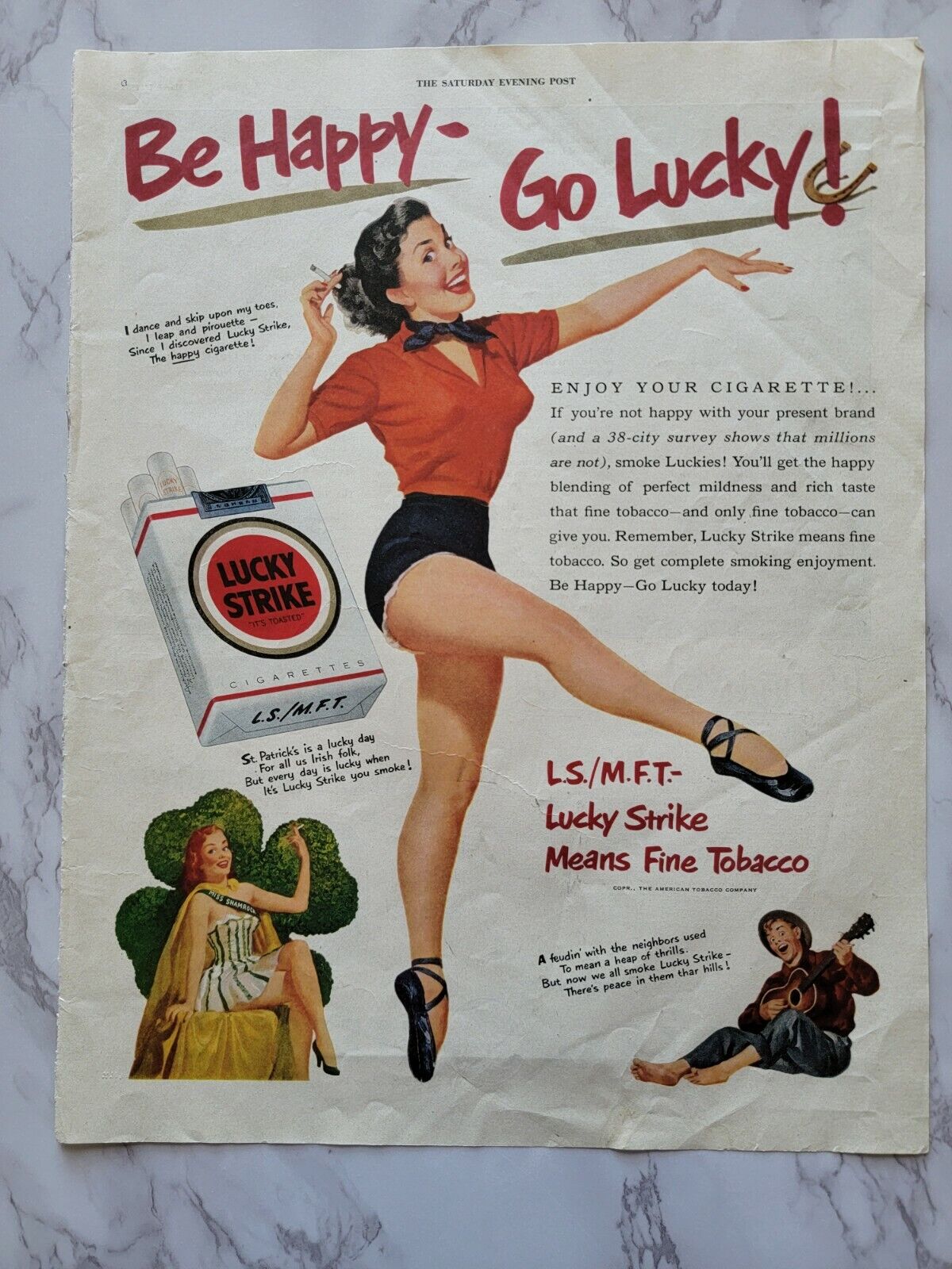 1941 Vintage ad Lucky Strike Cigarettes Tobacco Large Leaf Green