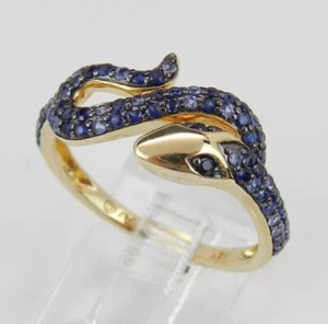Authentic 2.0Ct Lab-Created Sapphire Snake Blue Serpent Design Ring 14K Yellow Gold Plated