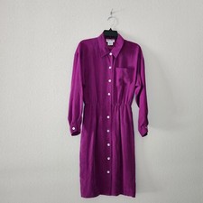 MAGGY LONDON BRIGHT DEEP PURPLE SILK PEITTE SIZE 8 BUTTON DOWN DRESS