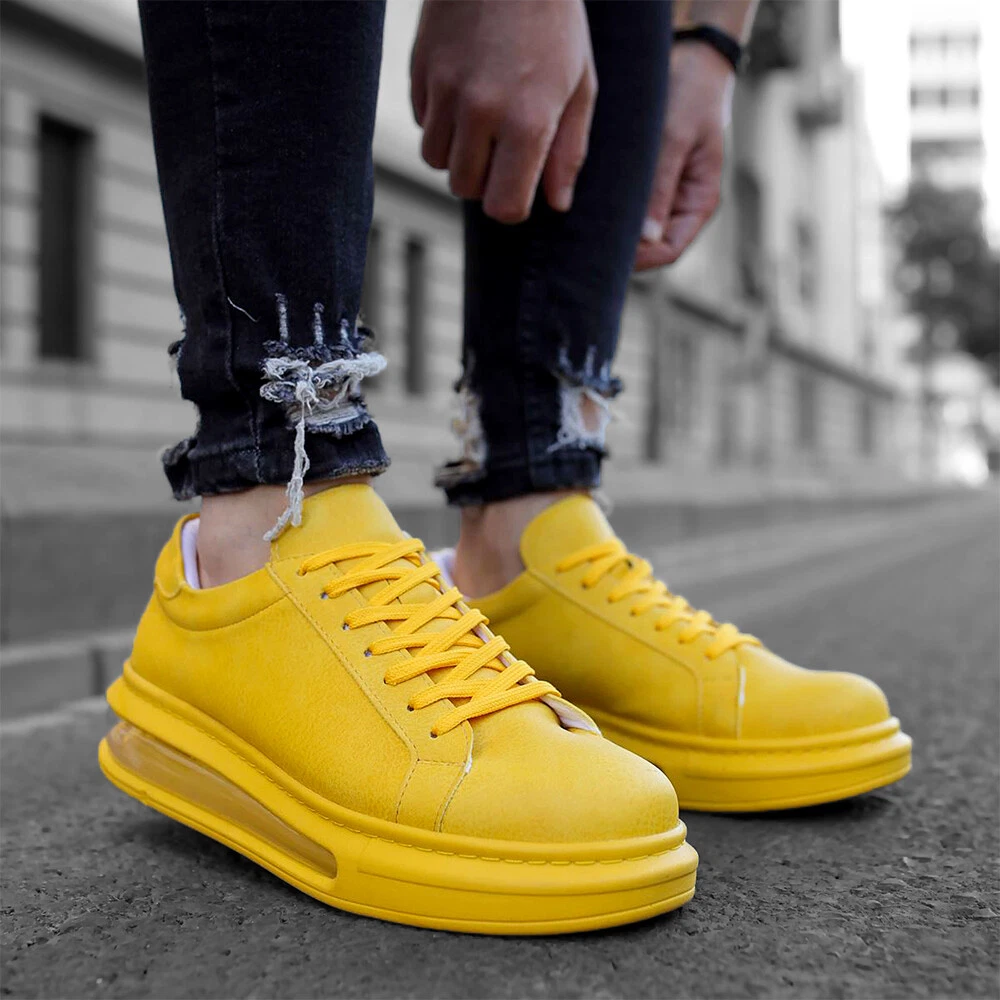 Let at ske Nyttig Waterfront Mens Sneakers Yellow High Sole, Lace Up Mens Shoes, Comfortable Daily  Casual | eBay