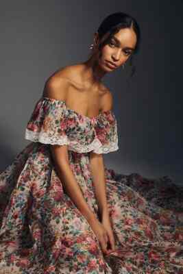 selkie off the shoulder dress Selkie Off-The-Shoulder Floral Maxi Dress