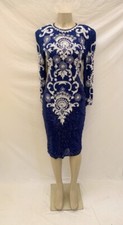 VTG Ev s Allure Size Medium Blue Sequin/Beaded/Faux Pearl Embellished Dress