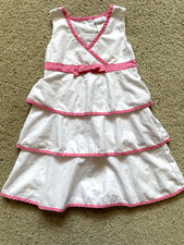 Vintage Okie Dokie Tiered Summer Dress White Eyelet with Pink Trim Girls 5T