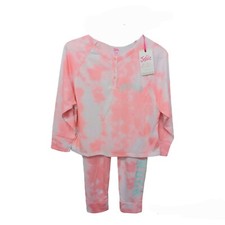 Justice Girls 2 Pc Pajama Set-7/8-Orange Tie Dye-Henley Top-Jogger Pants