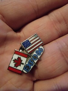 Expo 86 Pin Canada USA Flags Pinback Vancouver British Columbia World's Fair