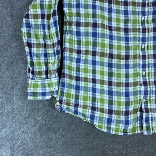 Vince Shirt Mens XL Green Blue Plaid Linen Casual Beach Party Summer Outdoor - Picture 4 of 13