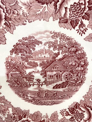 Vintage Arabia Finland Red Floral Landscape Mill Transferware 