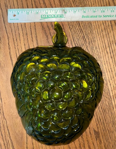 Vintage Indiana Green Carnival Glass Grape Cluster Bowl Large 10.5" x 9" x 3"
