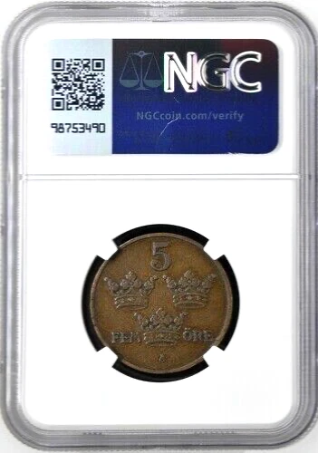 1910 Sweden 5 Ore, NGC XF Details -Damage, KM -779.2, The Key Date - Image 2 of 2