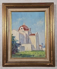 Vintage Guillermo Mesa Arts Craft Southwest Style Adobe Mission Oil Painting