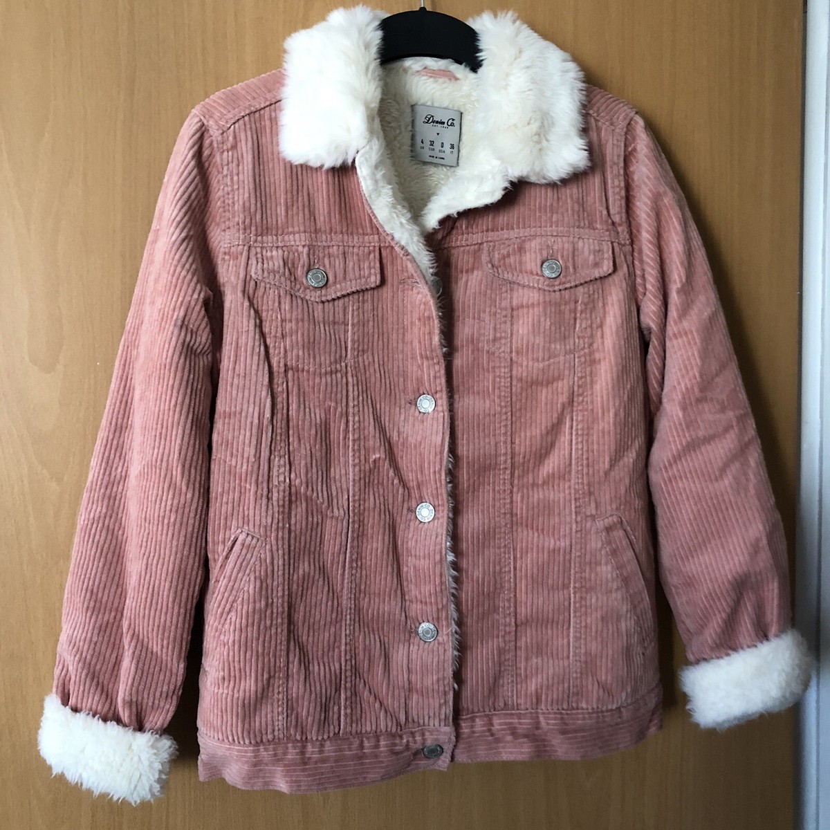 Pink Primark Denim Jacket With Fur Ladies Fur Lined Corduroy Style