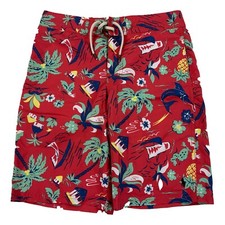 Polo Ralph Lauren Boy's Floral Aloha Swimsuit Swim Trunks - Red -