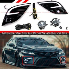 For 2018-20 Camry SE XSE TRD C-Shape DRL LED Bezel Cover + Clear Lens Fog Lights
