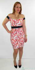 NWT OFF THE SHOULDER MINI BODYCON ORANGE AND WHITE DRESS MADE IN USA