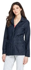 Women's Lands End Utility Jacket Moonlight Indigo Casual Linen Coat Jackets