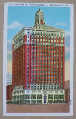 UNUSED PRE LINEN POSTCARD, EQUITABLE LIFE OF IOWA BUILDING, DES MOINES, IOWA
