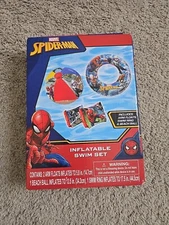 MARVEL SPIDER-MAN INFLATABLE SWIM SET WITH ARM FLOATIES, SWIM RING & BEACH BALL 