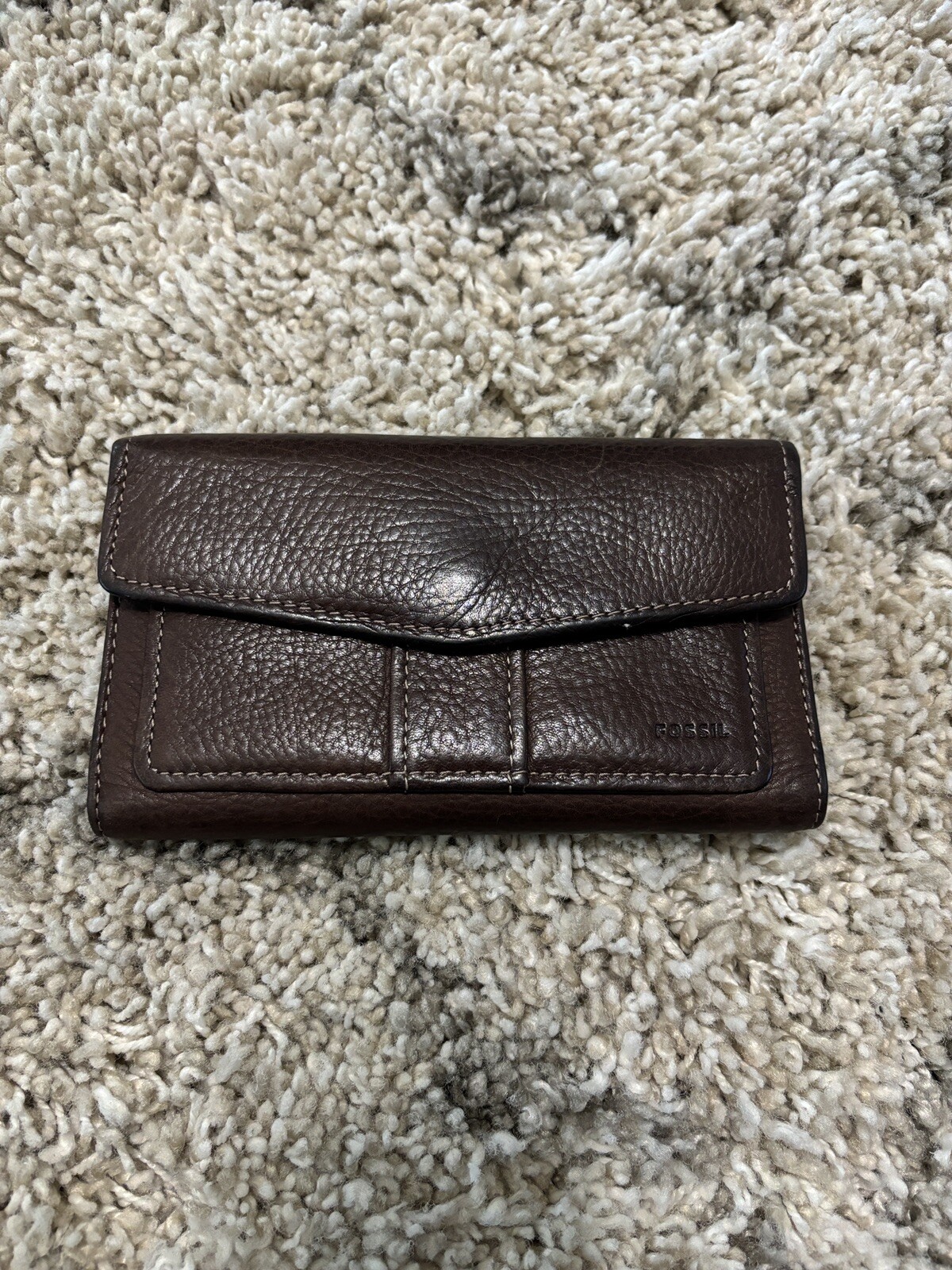 Fossil Multifunction Dark Brown Real Leather Wall… - image 1