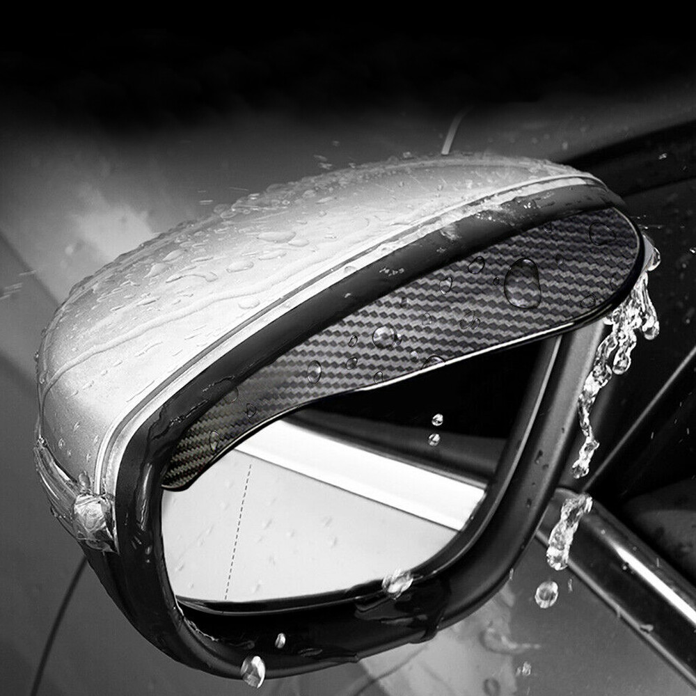 2Pcs Car Rear View Mirror Rain Shield Black Carbon Fiber Look Visor Sun Shade