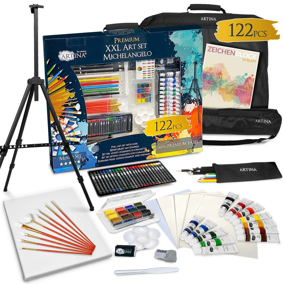 Malset 122tlg Staffelei Acrylfarben Set Standstaffelei Malen Acryl Kunst Pinsel - Bild 1 von 4