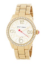 NEW BETSEY JOHNSON GOLD,WHITE DIAL CRYSTAL,RED HEART HAND,WATCH -BJS00190-05