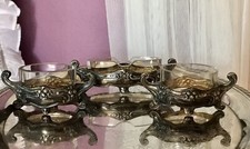Antik Silber 800 2x Saliere 1 Zahnstocher-Schale Kristall Glaseinsatz Jugendstil