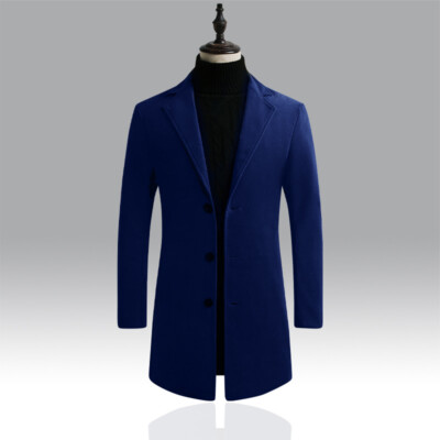 Men's Faux Woolen Trench Coat Long Sleeve Overcoat Top Jacket