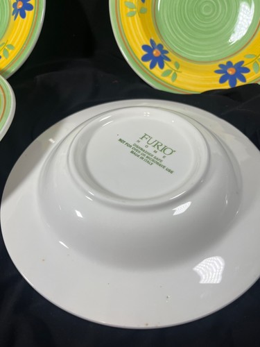 4-Furio Home Made in Italy Yellow Green Blue Flowers 8.75” Salad/Soup Bowls - Picture 5 of 5