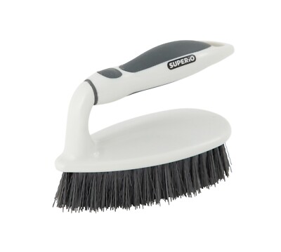 Superio Scrub Brush Grey, Stiff Bristles, Comfort Grip Handle Household Scrubber