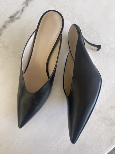 Stuart Weitzman Lula Black Genuine Leather Mules/Heels/8B