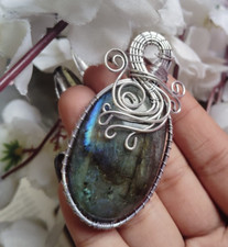 Crystal Labradorite Pendant Silver Wire Wrapped Pendant Wire Jewelry Gift Her 