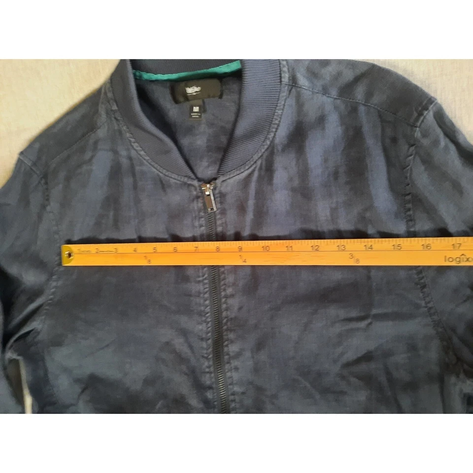 Chaqueta Mossimo Hombres Mediana Ligera Cremallera Completa Sin Cuello Azul Marino Lino Puro Foto 3 de 4
