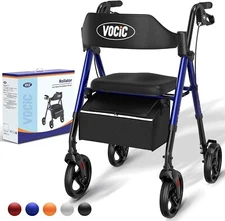 VOCIC Foldable Rollator Walker for Seniors w/ Padded Seat Backrest 8" Wheel Blue