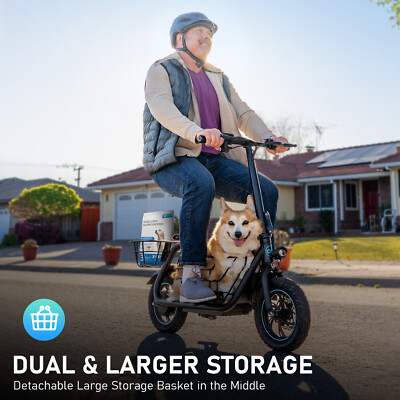 Gyroor C1S Electric Scooter with Seat&Carry Basket 21Miles Range For Pet Dog Cat