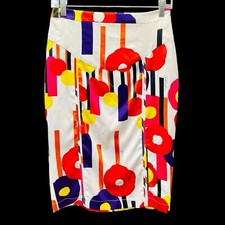 JUST CAVALLI Satin Pencil Floral Skirt Italy Designer Logo Size US 6 Or IT 42