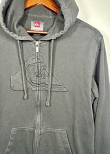 Quiksilver Men's Full Zip Hoodie Embroidered Logo Black Sz Medium