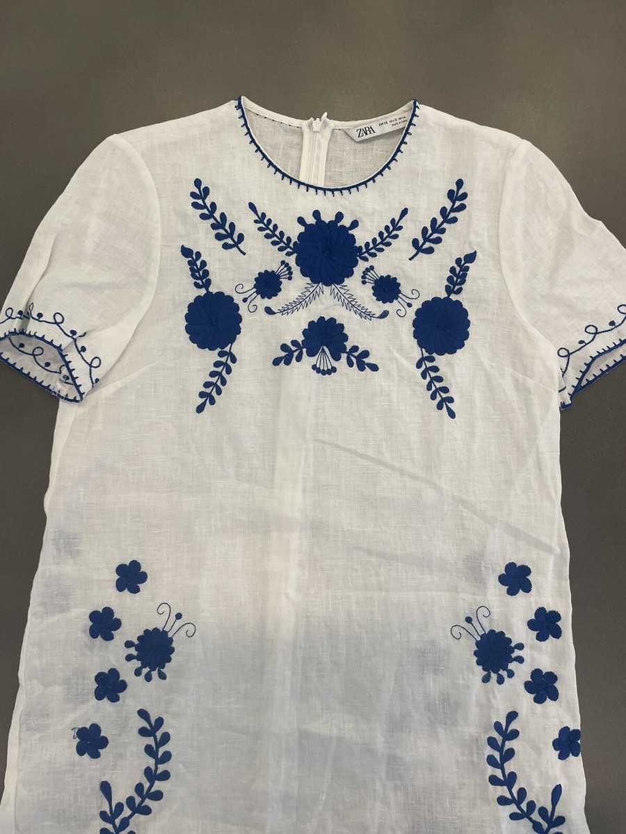 Zara White Linen Embroidered Dress Xs | eBay