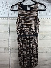 LOFT Women's Zebra Print Sleeveless Dress Size XS Beige Black Keyhole Back