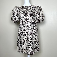 Ulla Johnson Poppy Dress Womens 6 Vine Cream Red Mini Floral Ruffle Sleeve Shift