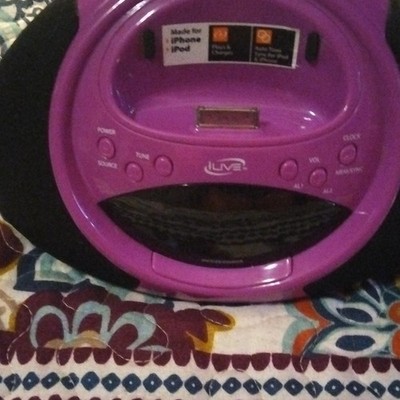 iLive Purple/Black iPod/iPhone Audio Dock Speaker Alarm Clock AUX 3.5mm
