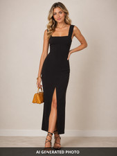 Reformation Graciella black sleeveless midi dress size 10 minimalist luxury