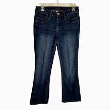 Cache Jeans Women's 4 Bootcut Mid Rise Blue Denim Rhinestone Flap Back Pockets