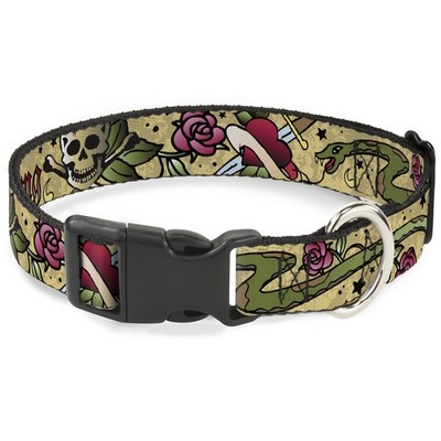 Plastic Clip Collar Live Hard Die Young Tan WIDE-Large 20-31''