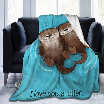 Cute Sea Otter Love Lotter Flannel Throw Blanket Comfy Cozy Sofa Blanket Comf...