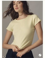 Pilcro Anthropologie Ruffle-Trim Baby Tee Butter Yellow Ribbed- Size XLarge