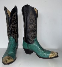 Vtg Sz 7.5 8 Justin 70s 80s Cowboy Cowgirl Boot Turquoise Lizard Black Leather