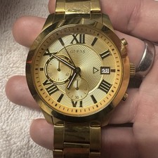 GUESS Quartz Chronograph Date Gold Tone Stainless Steel Bracelet Watch 38mm