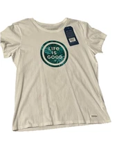 Women’s White Life Is Good Size L Short Sleeve Graphic T Shirt NWT